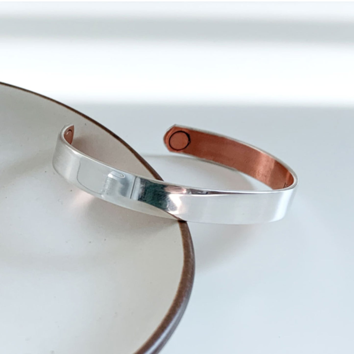 Plain Silver Copper Magnetic Bracelet 8mm